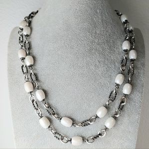 42-inch Bill Blass white glass beaded necklace